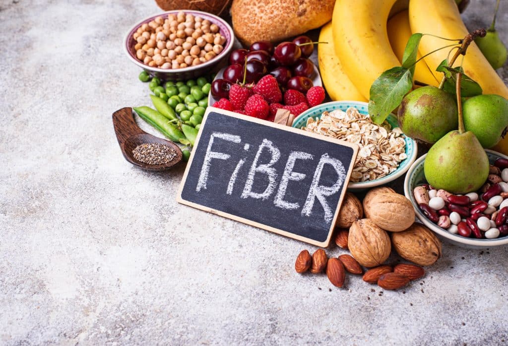 The indigestible components of plant food that pass through our digestive tract, absorbing water and giving the stool bulk, are called dietary fiber, also known as roughage or bulk. 
